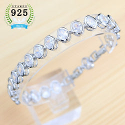 925 Sterling Silver Sapphire Bracelet, Adjustable 19cm+2cm, for Woman