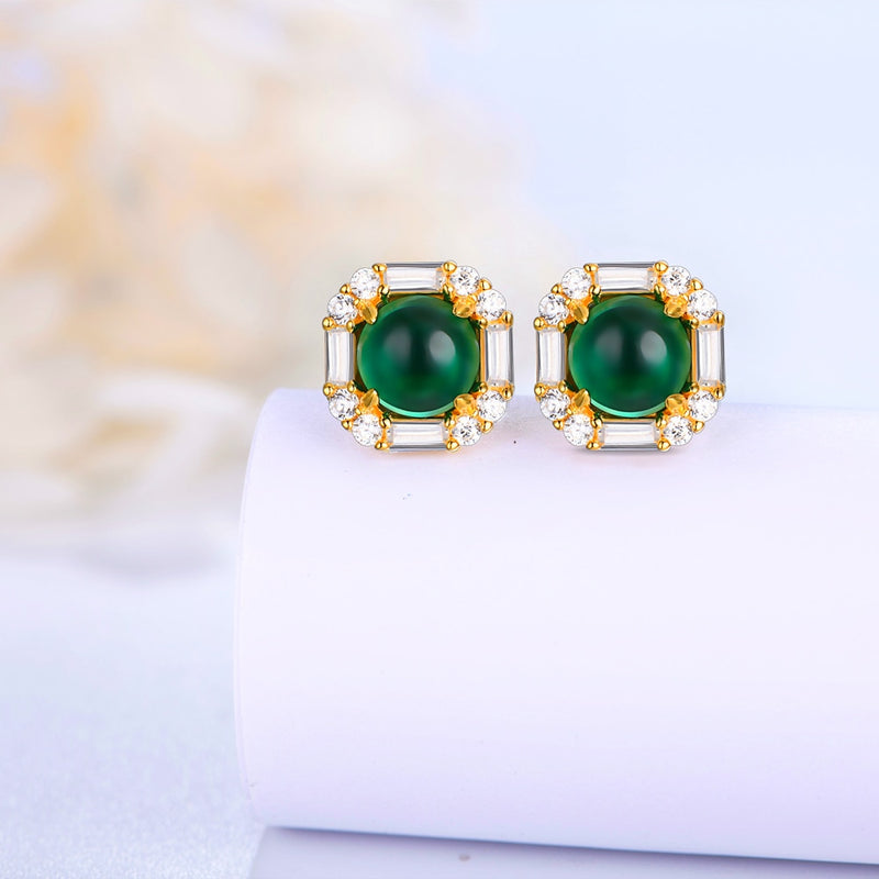 ATTAGEMS 100% 925 Sterling Silver Round Emerald Moissanite Gemstone Engagement 18K Yellow Gold Earrings For Women Fine Jewelry