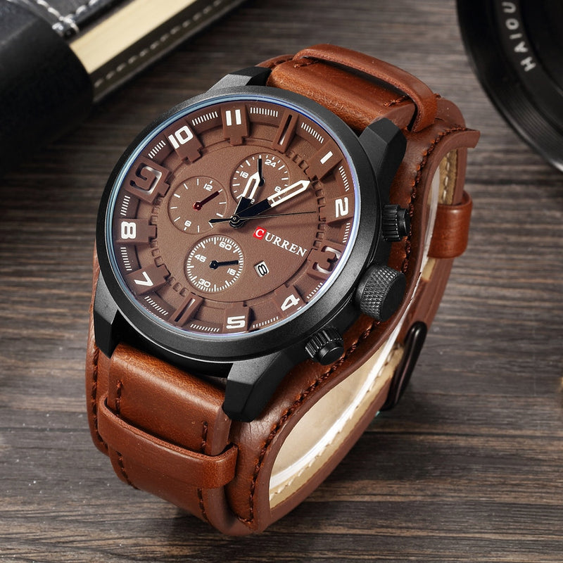 Stainless Steel Leather Quartz Watch for Men