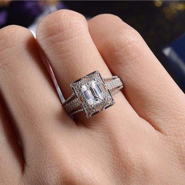 925 Sterling Silver Princess Cut Cubic Zirconia Promise Ring for Women