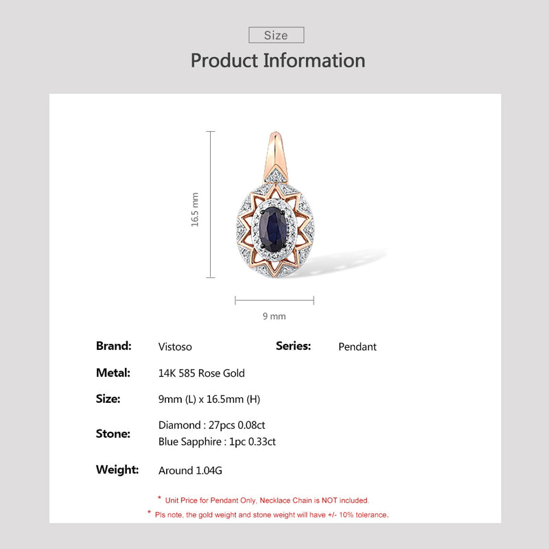 14K Rose Gold Diamond and Sapphire Pendant for Women