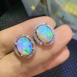 MeiBaPJ Real 925 Sterling Silver Natural Big Opal Gemstone Fashion Ellipse Earrings