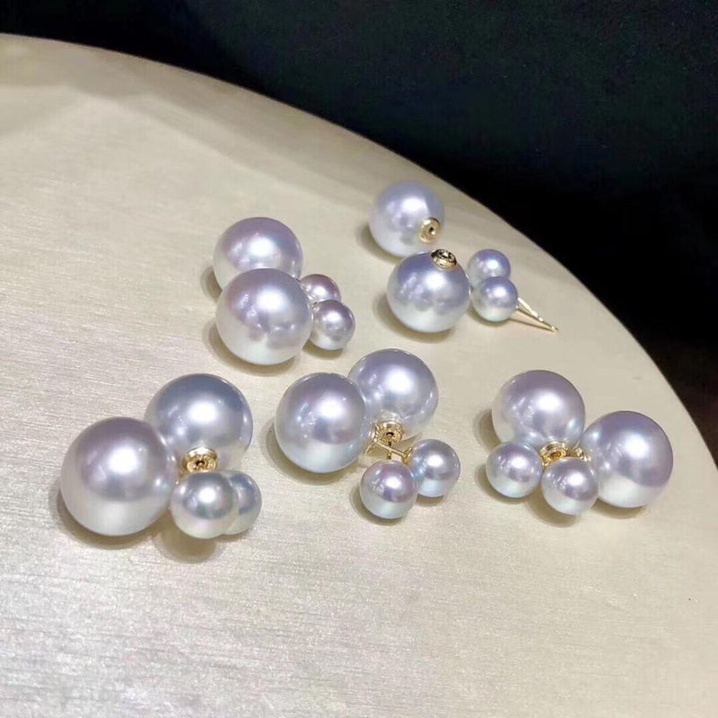 Fine Jewelry Pure 18 K Gold Natural 7-11mm Fresh Water Gray Pearl Earrings