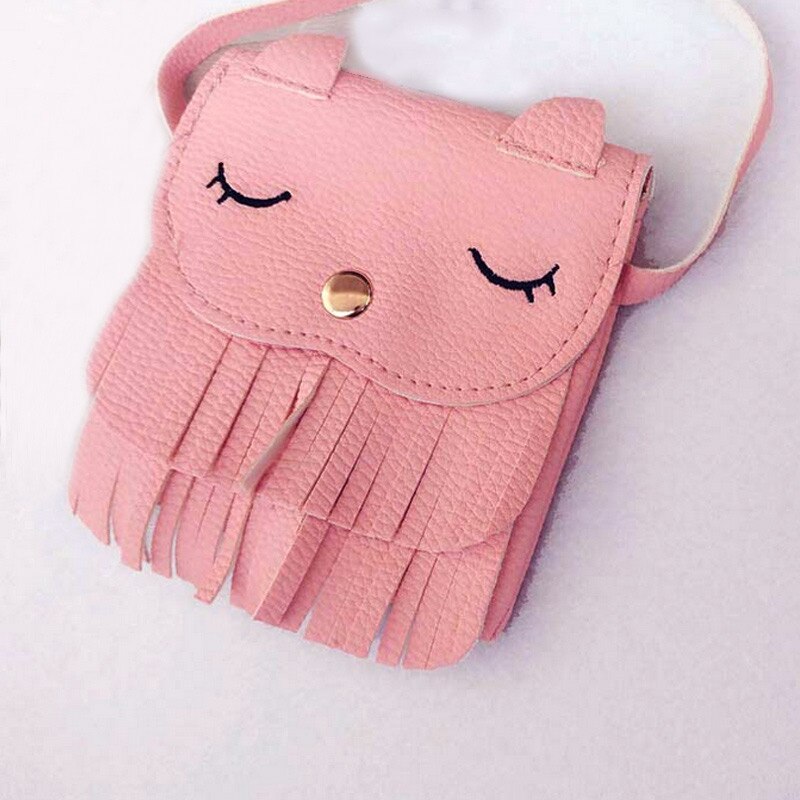 Cute Children Girls Tassel Small Cat Shoulder Messenger Bag Mini Coin Purses PU Leather Handbags Wallet SAL99