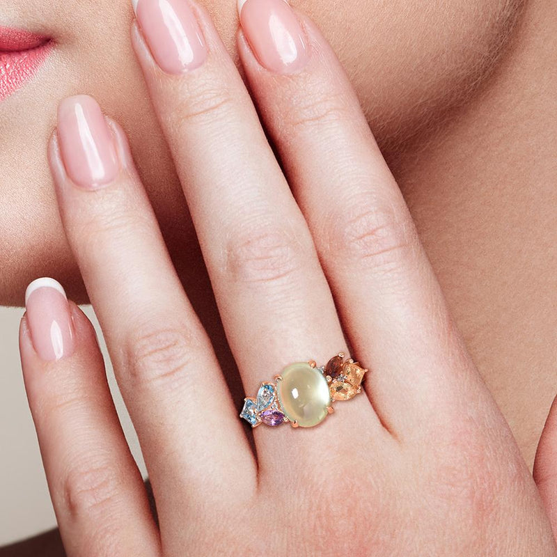 14K Rose Gold Sparkling Diamond and Gemstone Ring for Ladies