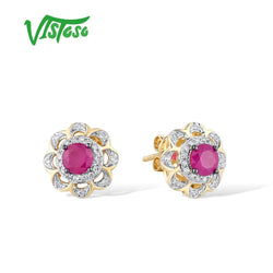 14K Yellow Gold Ruby Diamond Stud Earrings for Women