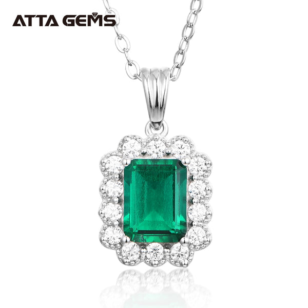 Sterling Silver Emerald Diamond Pendant Necklace for women