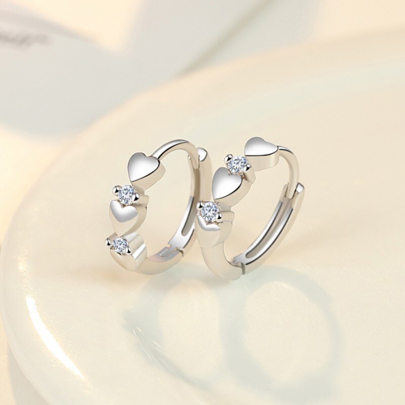 925 Sterling Silver Crystal Heart Stud Earrings for Kids Bijoux Fashion Jewelry