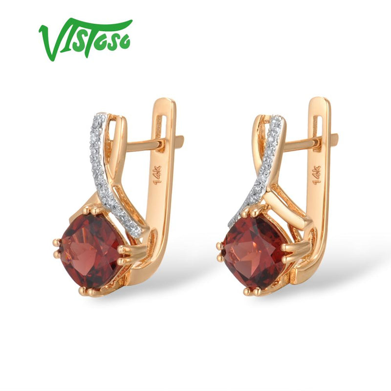 14K Rose Gold Garnet & Blue Topaz Diamond Earrings for women