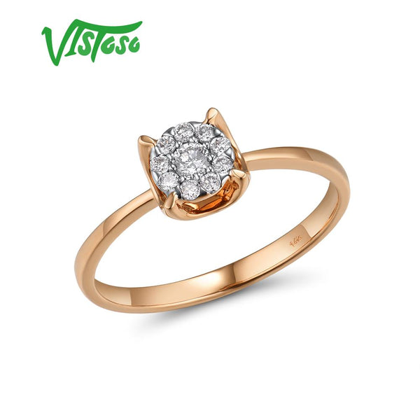 14K Rose Gold Diamond Round Circle Ring for Women