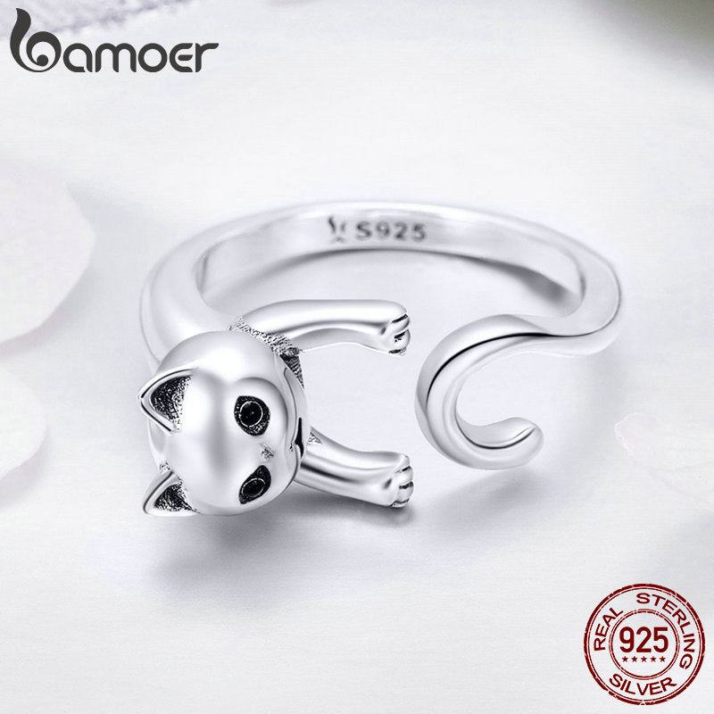 Sterling Silver Cute Cat Finger Ring for Women