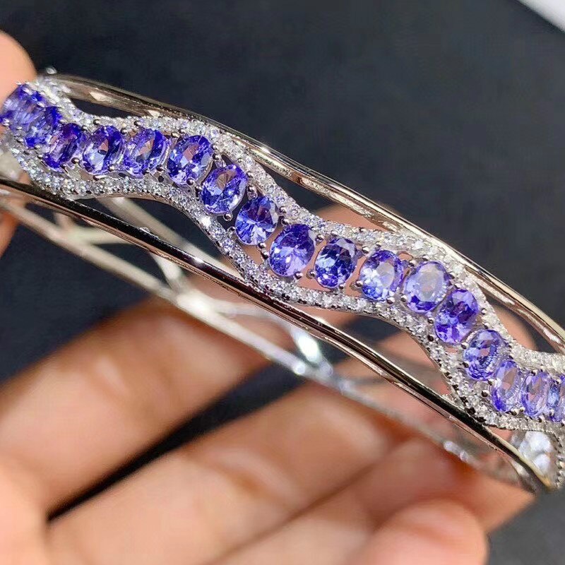 925 Sterling Silver Oval Tanzanite Bracelet for Women