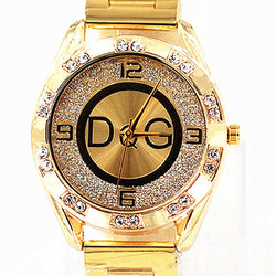DQG Fashion Luxury Quartz Women Gold Silver Stainless Steel Watches