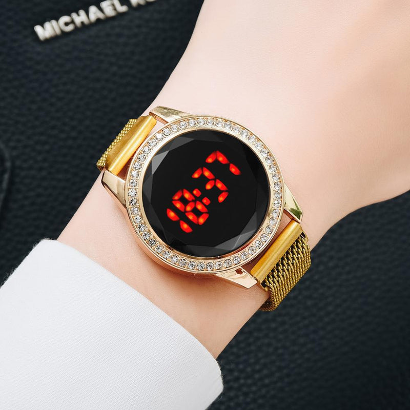 Luxury Digital Magnetic Diamond LED Ladies Quartz Watch