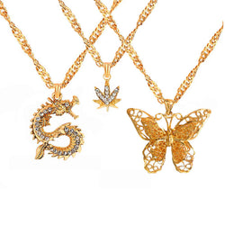 Trendy Bohemian Multilayer Gold Butterfly Snake Coin Cross Crystal Necklaces