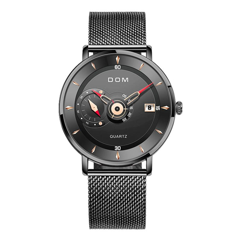 New 2020DOM Mens Watches Brand Men Steel Sports Watches Mens Quartz Black Clock Waterproof Military Watch Clock