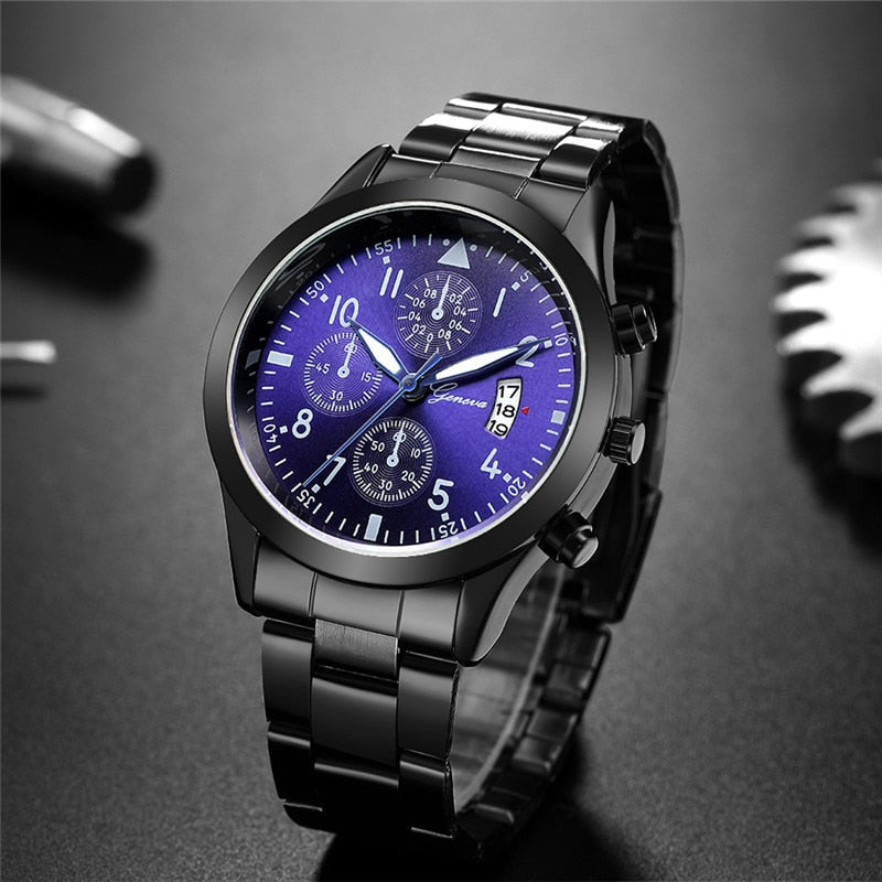 Stainless Steel Blue Face Quartz Sport Watch for Men