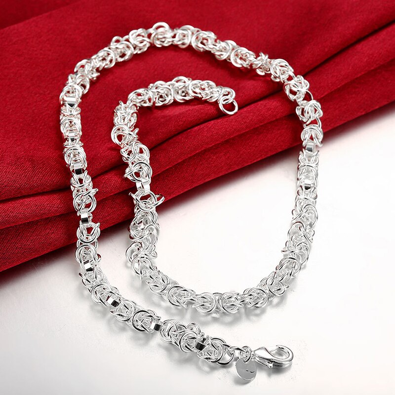 925 Silver 7mm Link Chain Necklace Bracelet Set for Women and Men