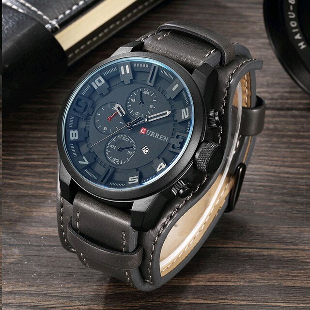 Stainless Steel Leather Quartz Watch for Men