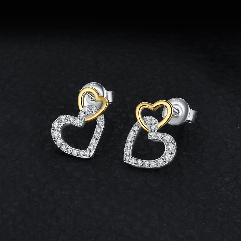 925 Sterling Silver, Cubic Zirconia Heart Stud Earrings for Women