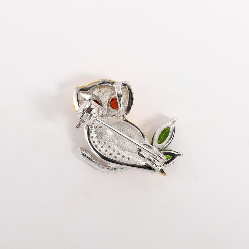 GEMS BALLET 925 Sterling Silver Natural Chrome Diopside Red Garnet Owl Pendant