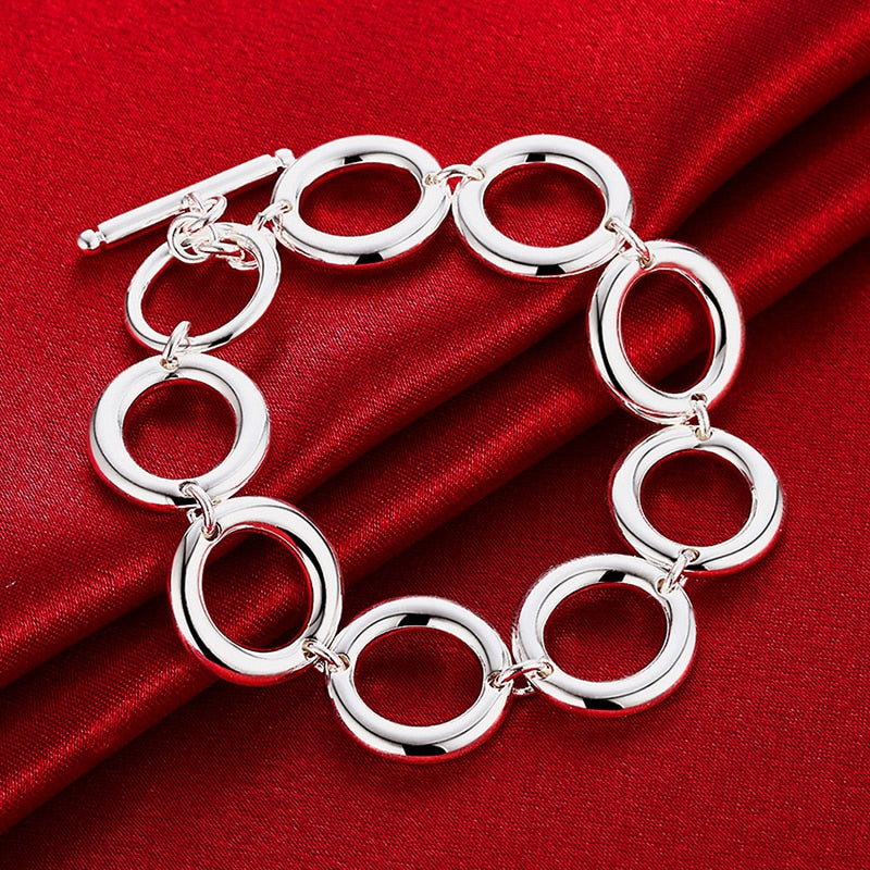 Silver O Shape Necklace, Bracelets, Open Rings, and Earrings Set for Women