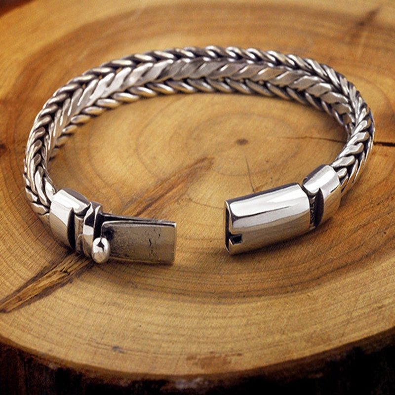 Solid Silver Hand Woven Bracelet for Men