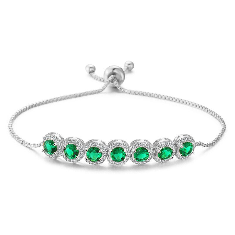 Cellacity Round Emerald Gemstones Bracelet for Women Simple Design Geometry Silver 925 Jewelry Rose Gold Color Length Adjustable