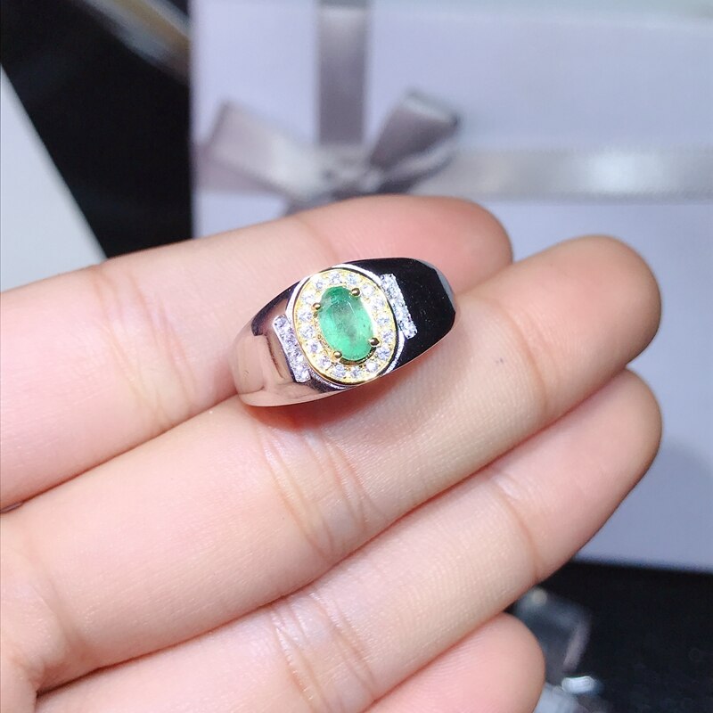 925 sterling silver 0.5 carat natural emerald adjustable ring