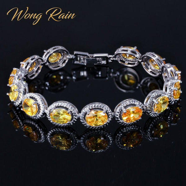 Wong Rain Vintage 100% 925 Sterling Silver Citrine Topaz Sapphire Morganite Gemstone Birthstone Bangle Charm Bracelets Wholesale