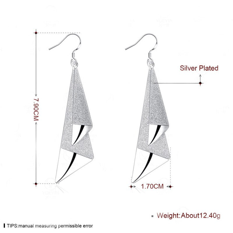 Sterling Silver Frosted Geometric Drop Earrings for Women