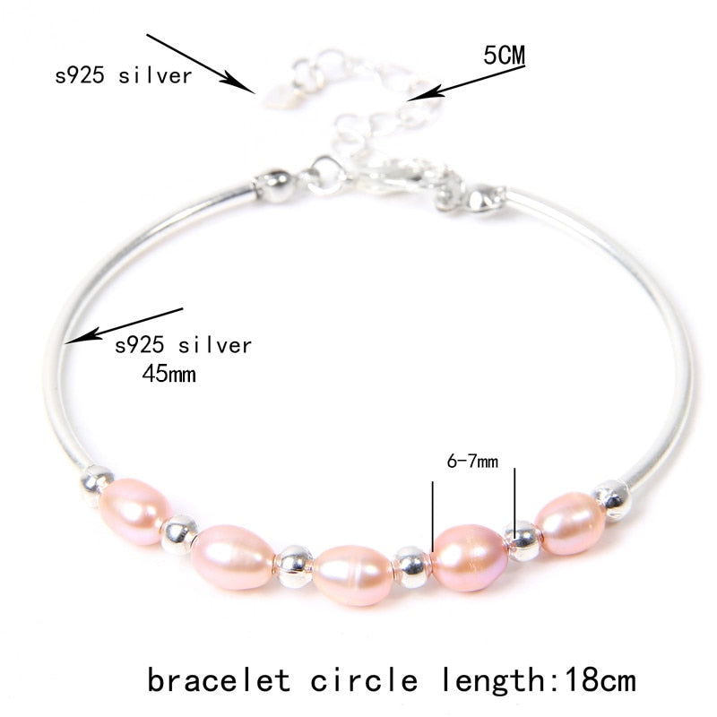 Pearls Bracelets 925 Sterling Silver Color Chains Natural Freshwater Pearls Charms Bangles Adjustable Women Girl Jewelry Gifts
