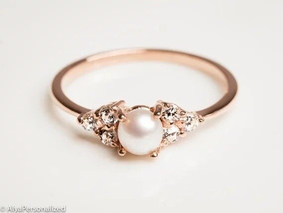 Anillos Yuzuk Real 925 Sterling Silver/Rose Gold Minimalist Pearl Ring