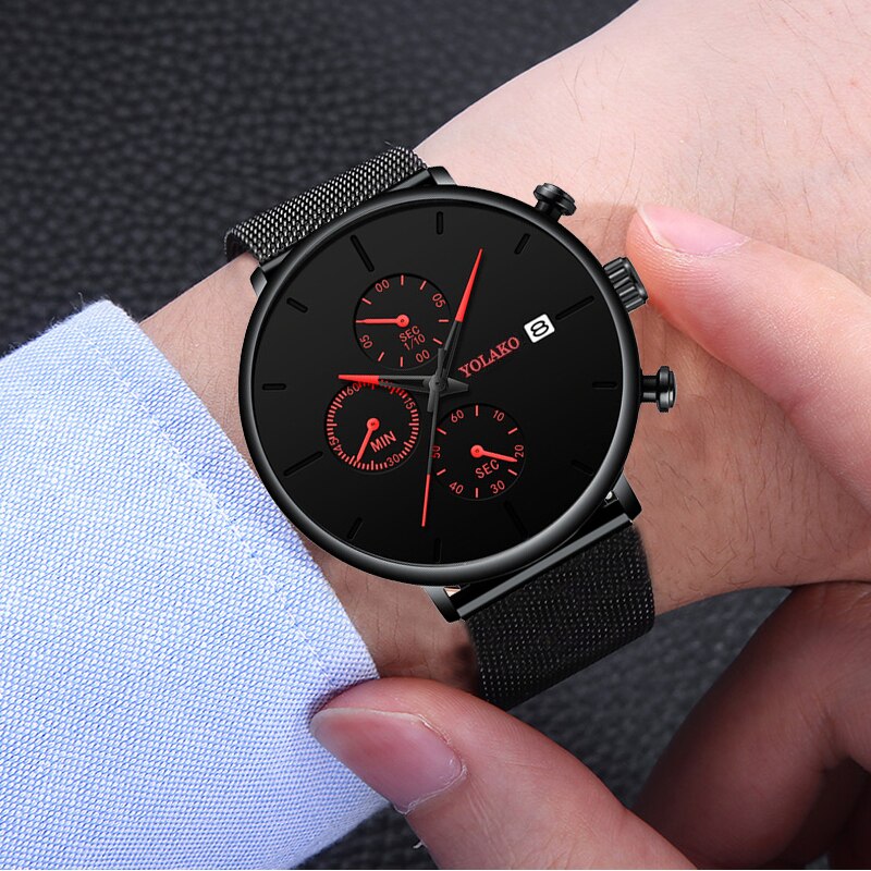 Stainless Steel Mesh Quartz Sports Business Watch for Men