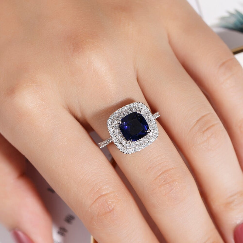 6 style Real 925 Sterling Silver Rings finger Jewelry Eternal natural Blue Sapphire Wedding Engagement Ring for Women