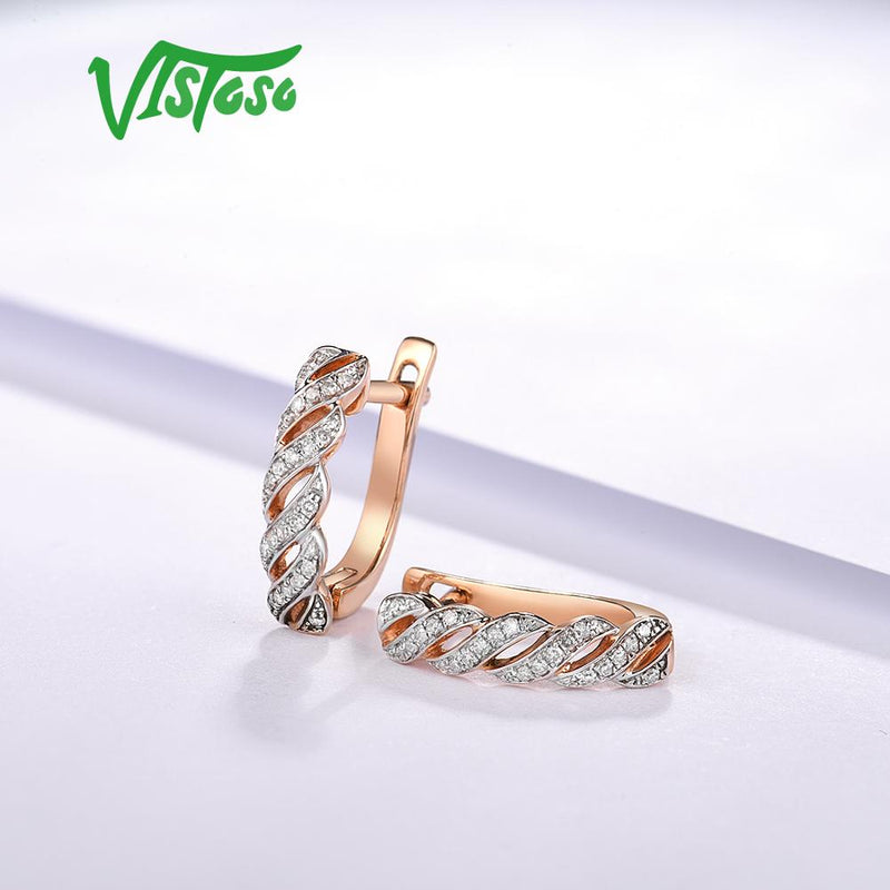 14K Rose Gold Diamond Sparkling Earrings for Women