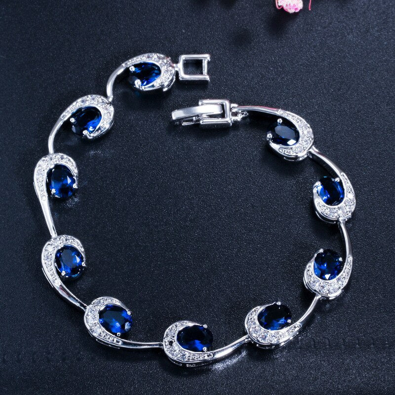 Sterling Silver Emerald Sapphire Ruby Gemstones Bracelet for Women