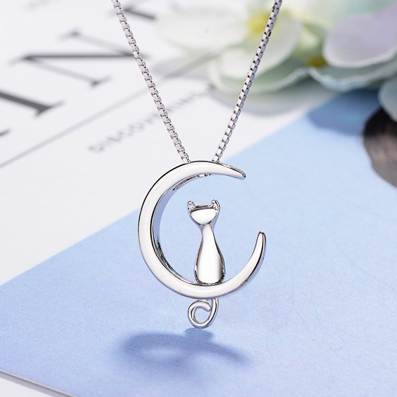 NEHZY 925 Sterling Silver New Woman Fashion Jewelry High Quality Kitty Moon Retro Simple Pendant Necklace Length 45cm