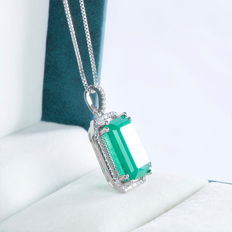 Sterling Silver Emerald Pendant Necklace for Women