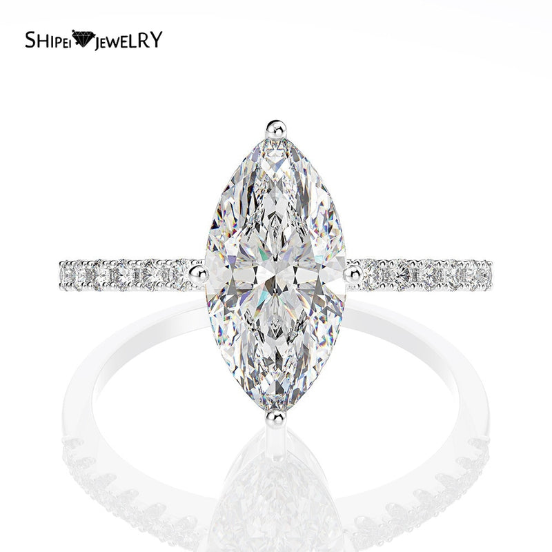 Shipei 925 Sterling Silver Marquise Cut Created Moissanite Diamonds Gemstone Wedding Engagement Fine Jewelry Rings Wholesale