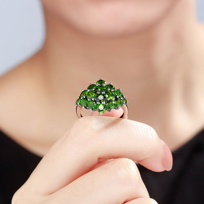 Chrome diopside Rhodium Over Sterling Silver Ring. chunky Natural engraved handmade jewelry hawaiian jewelry