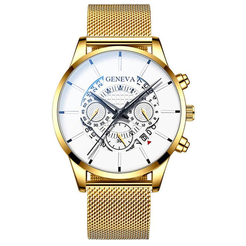 Fashion Men Stainless Steel Calendar Quartz Business Wrist Watch