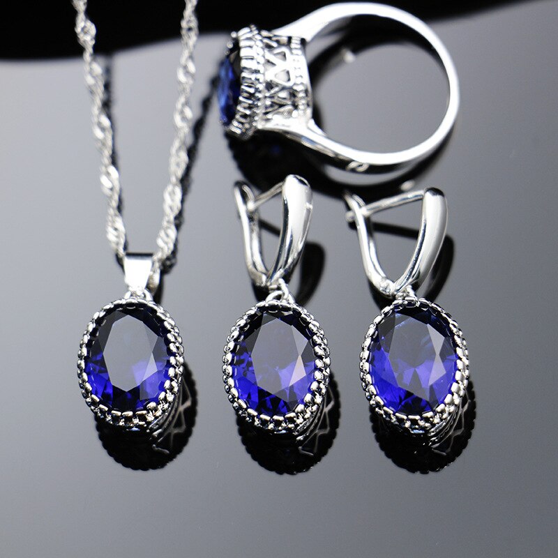 Silver 925 Oval Gemstone 11 Colors Jewelry Sets for Women