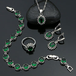 Sterling Silver Emerald Cubic Zirconia Jewelry Set for Women