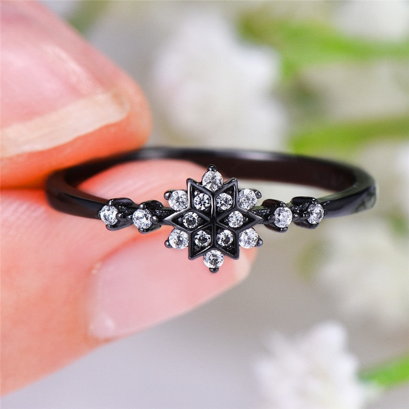 925 Sterling Silver Luxury Zicron Snowflake Ring