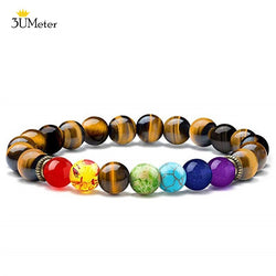 Natural Stone 7 Chakra Tiger Eye Beads Bracelet for Men Women