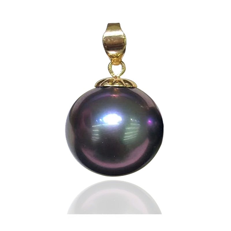 18k Gold Tahitian Black Pearls Pendant for Women