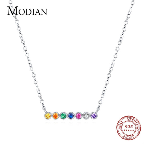 925 Sterling Silver Rainbow Colorful Pendant Necklace for Women