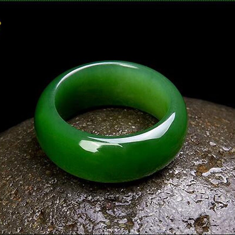 925 Silver Natural Green Hetian Jade Ring for Women