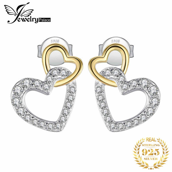 925 Sterling Silver, Cubic Zirconia Heart Stud Earrings for Women